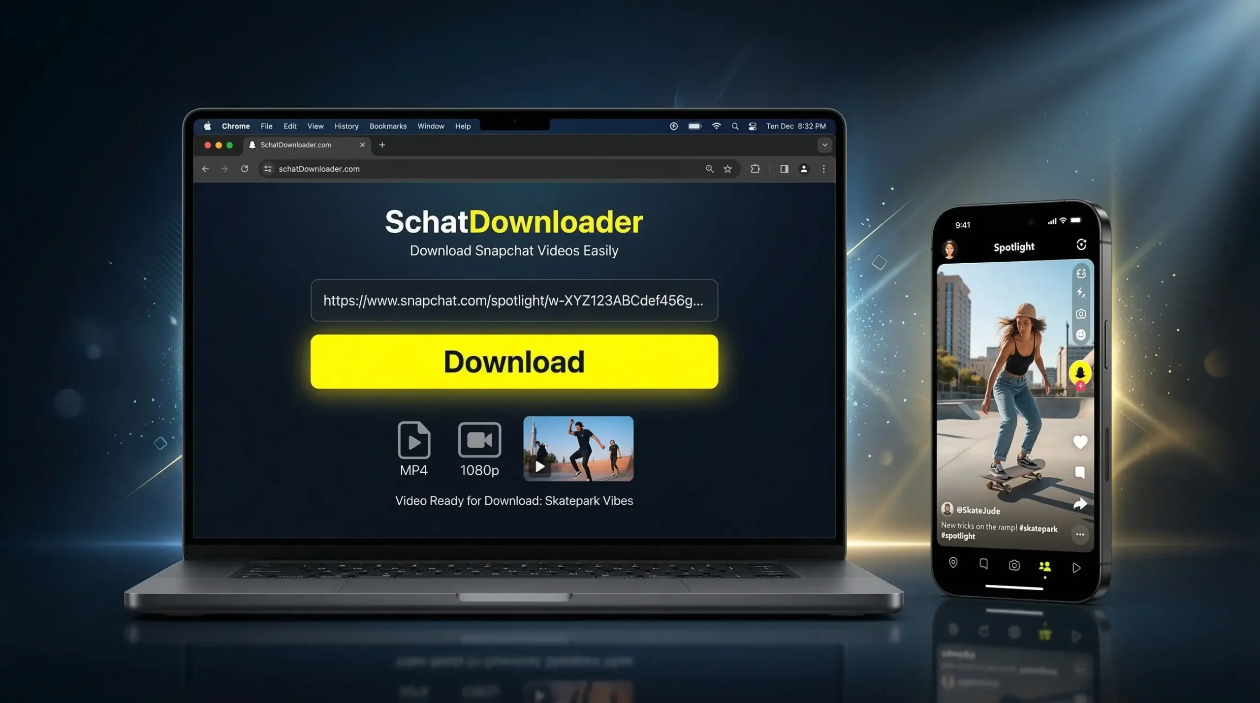 SchatDownloader being used in Chrome on a Windows PC to download Spotlight video